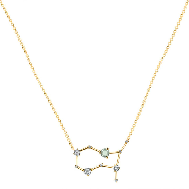 Gemini Zodiac Star Constellation Green Amethyst & White Topaz Necklace GRA-RDN-490.