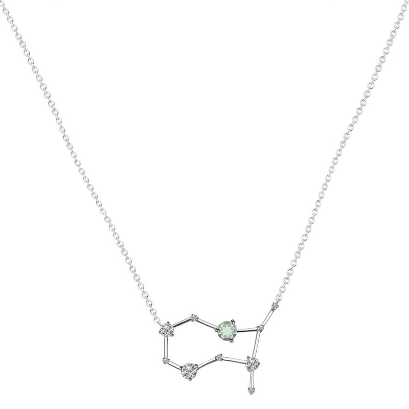 Gemini Zodiac Star Constellation Green Amethyst & White Topaz Necklace GRA-RDN-490.
