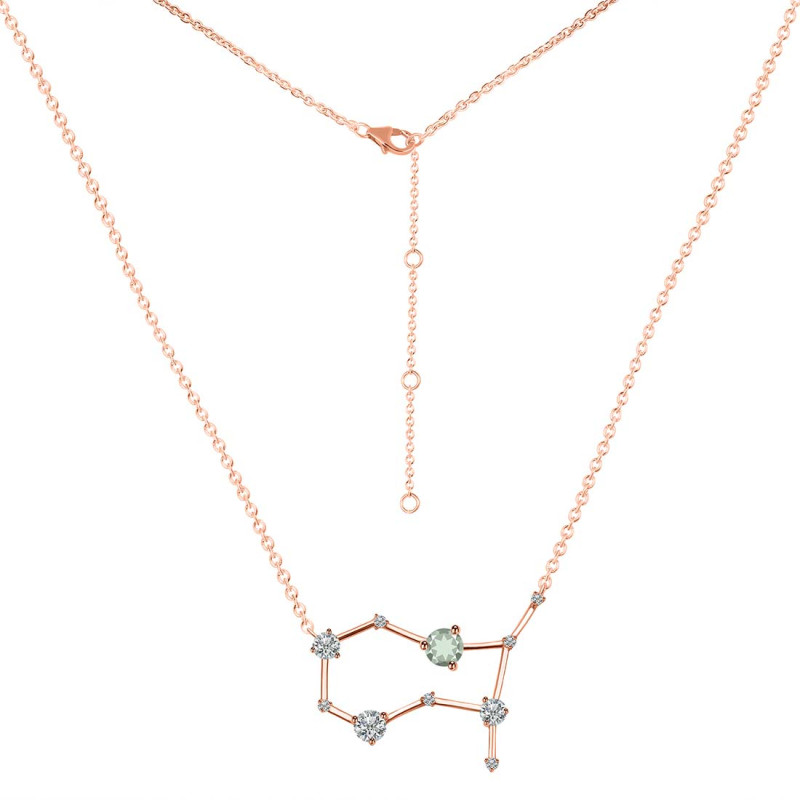 Gemini Zodiac Star Constellation Green Amethyst & White Topaz Necklace GRA-RDN-490.