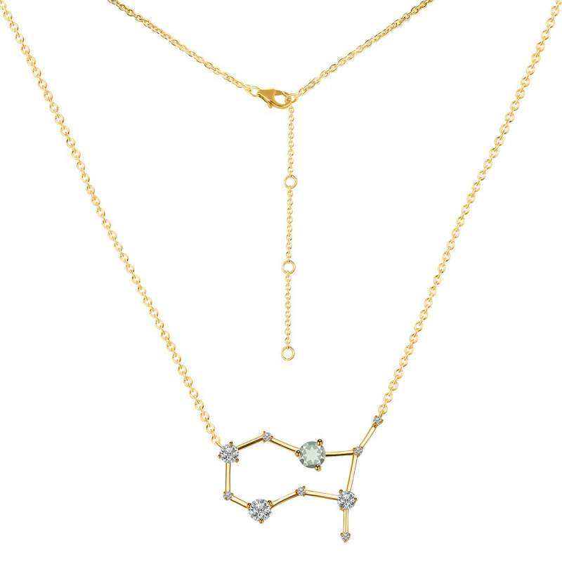 Gemini Zodiac Star Constellation Green Amethyst & White Topaz Necklace GRA-RDN-490.