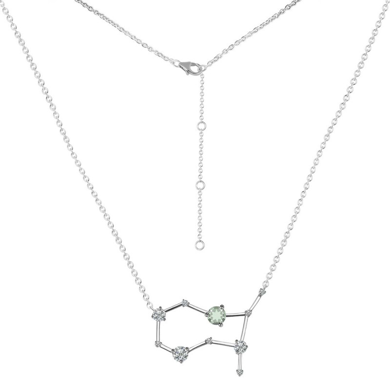 Gemini Zodiac Star Constellation Green Amethyst & White Topaz Necklace