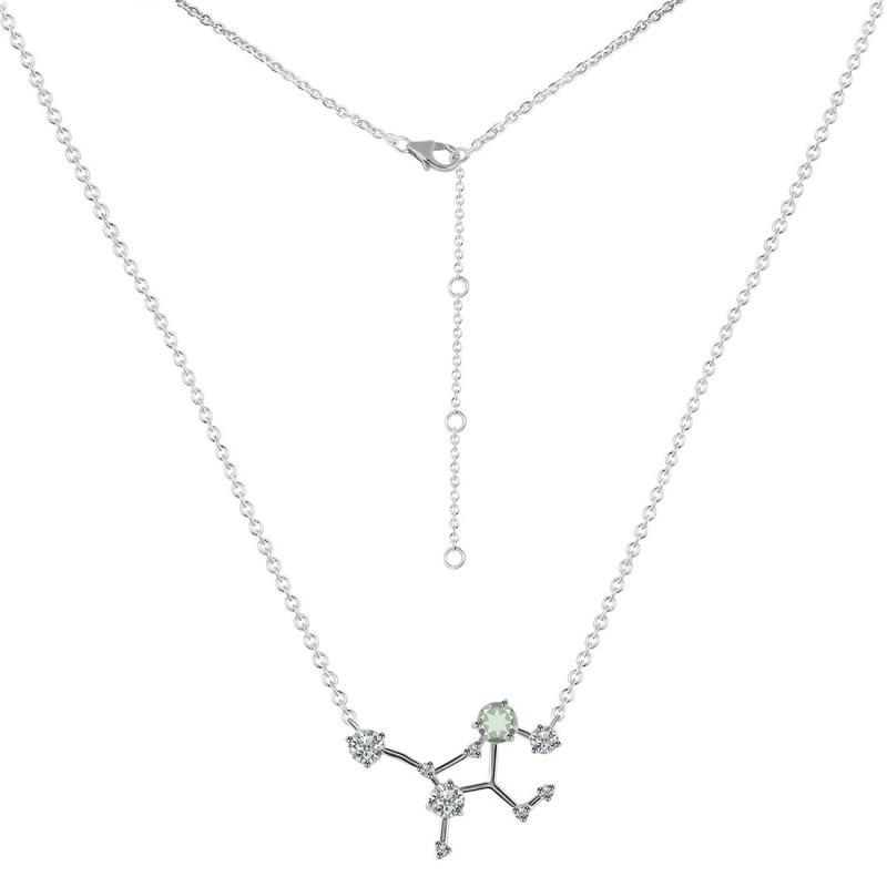 Virgo Zodiac Star Constellation Green Amethyst & White Topaz Necklace