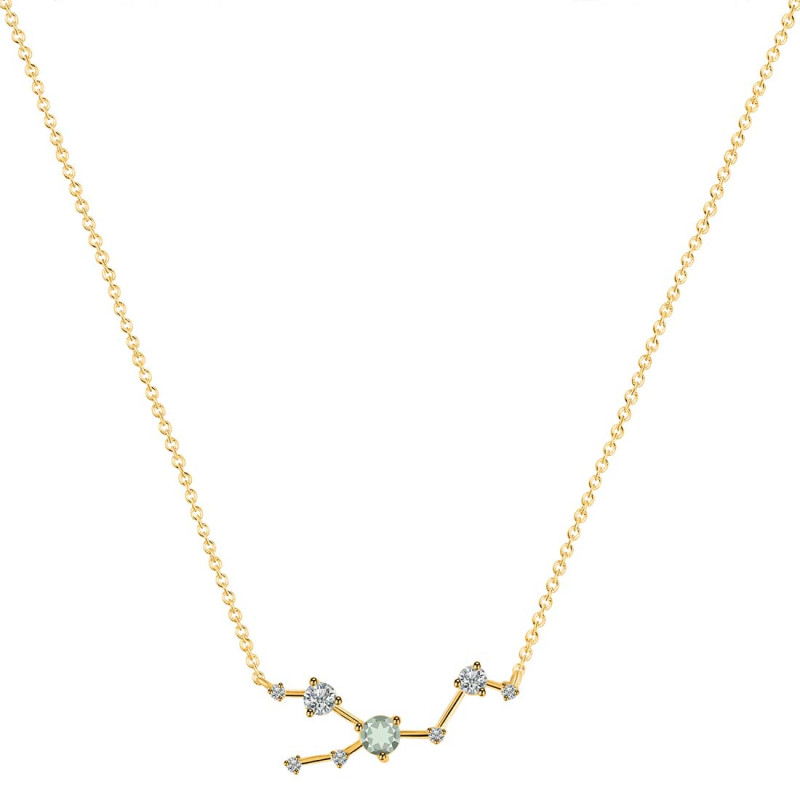 Taurus Zodiac Star Constellation Green Amethyst & White Topaz Necklace GRA-RDN-492.