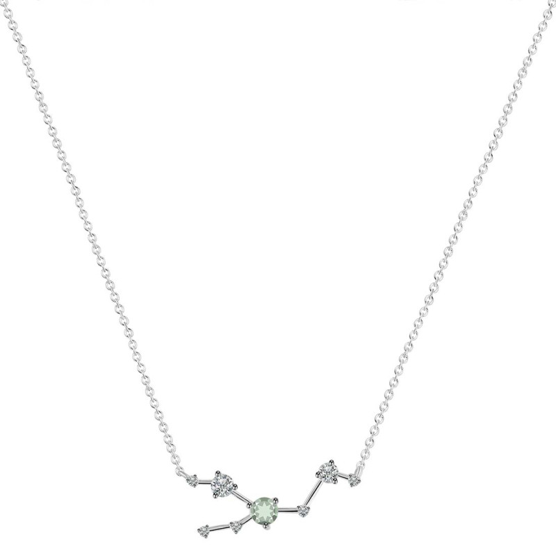 Taurus Zodiac Star Constellation Green Amethyst & White Topaz Necklace GRA-RDN-492.