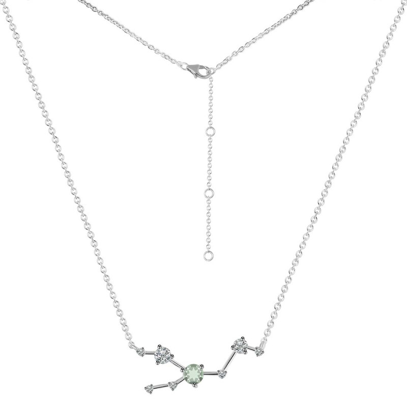 Taurus Zodiac Star Constellation Green Amethyst & White Topaz Necklace