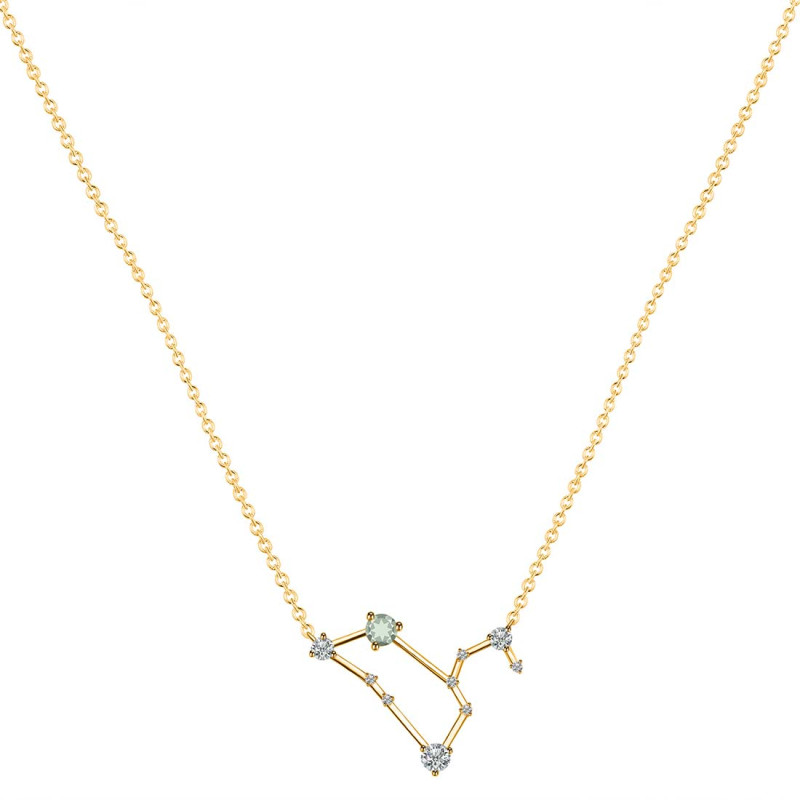 Leo Zodiac Star Constellation Green Amethyst & White Topaz Necklace GRA-RDN-493.