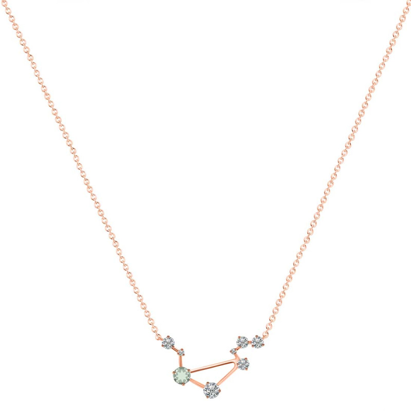 Libra Zodiac Star Constellation Green Amethyst & White Topaz Necklace GRA-RDN-494.