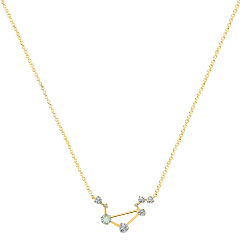 Libra Zodiac Star Constellation Green Amethyst & White Topaz Necklace GRA-RDN-494.