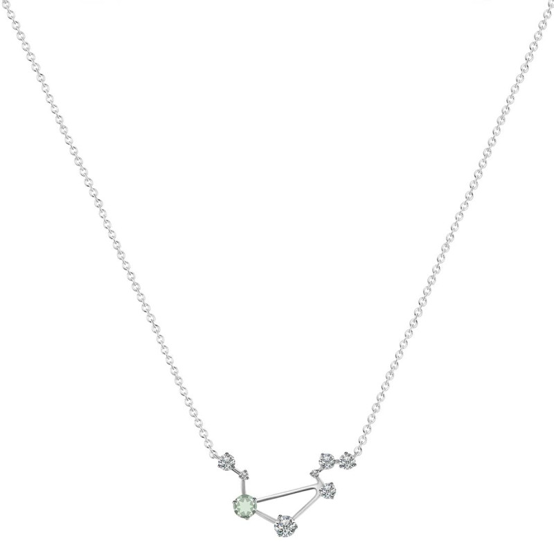Libra Zodiac Star Constellation Green Amethyst & White Topaz Necklace GRA-RDN-494.