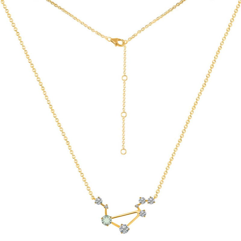 Libra Zodiac Star Constellation Green Amethyst & White Topaz Necklace GRA-RDN-494.