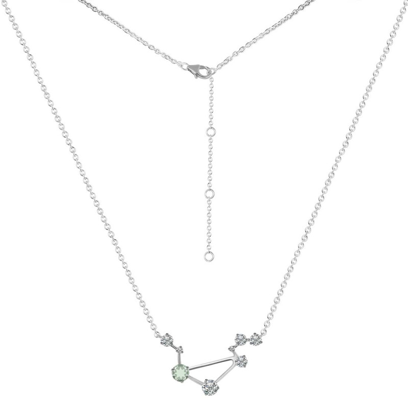 Libra Zodiac Star Constellation Green Amethyst & White Topaz Necklace