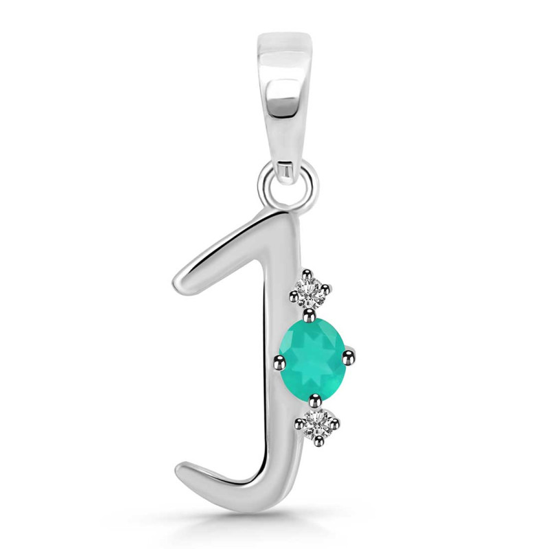Green Onyx & White Topaz Alphabet J Pendant GRO-RDA-10.