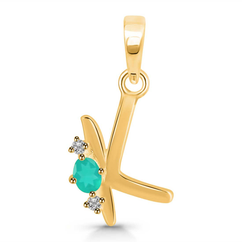 Green Onyx & White Topaz Alphabet K Pendant GRO-RDA-11.