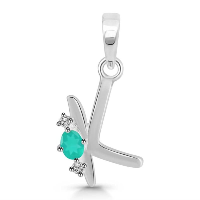 Green Onyx & White Topaz Alphabet K Pendant GRO-RDA-11.