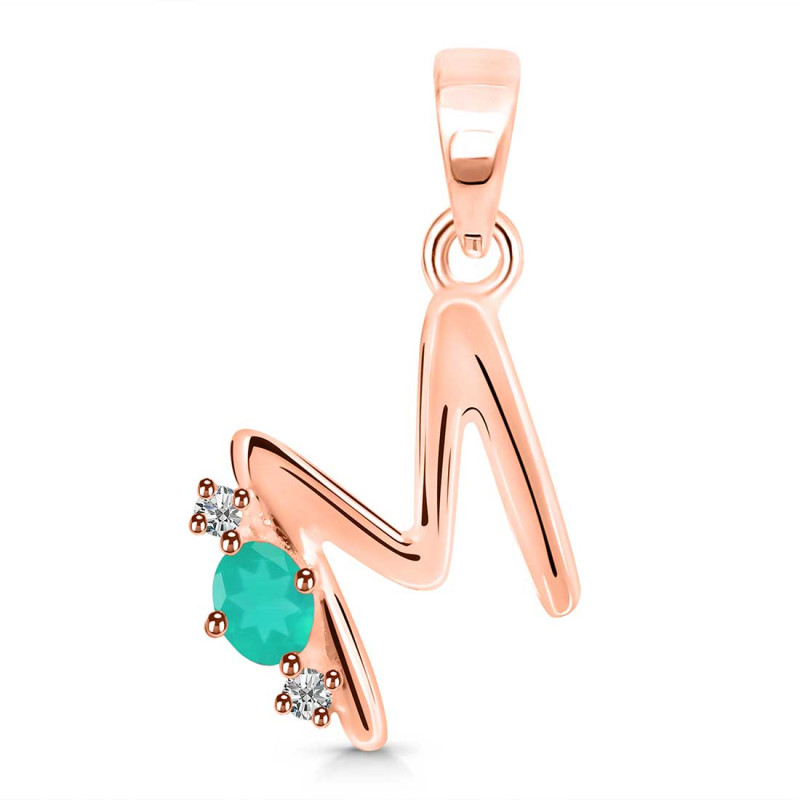 Green Onyx & White Topaz Alphabet M Pendant GRO-RDA-13.