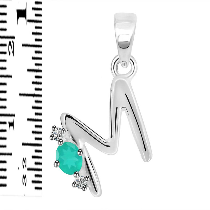 Green Onyx & White Topaz Alphabet M Pendant GRO-RDA-13.
