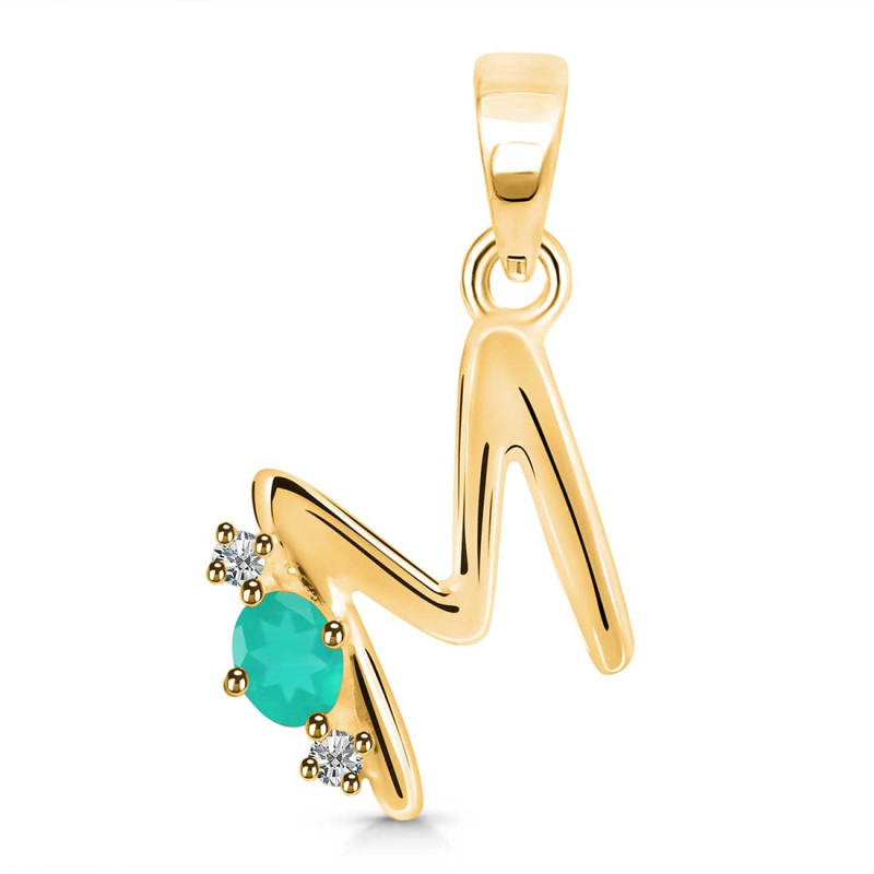 Green Onyx & White Topaz Alphabet M Pendant GRO-RDA-13.