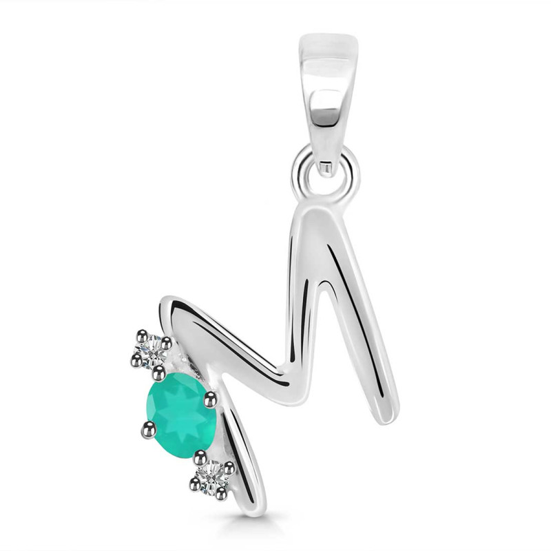 Green Onyx & White Topaz Alphabet M Pendant GRO-RDA-13.