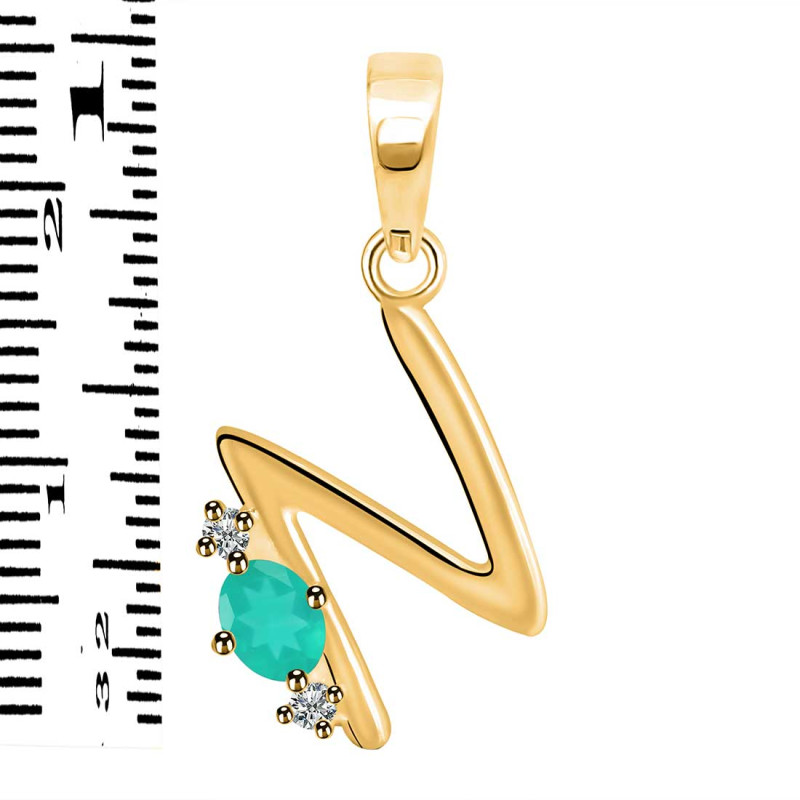Green Onyx & White Topaz Alphabet N Pendant GRO-RDA-14.