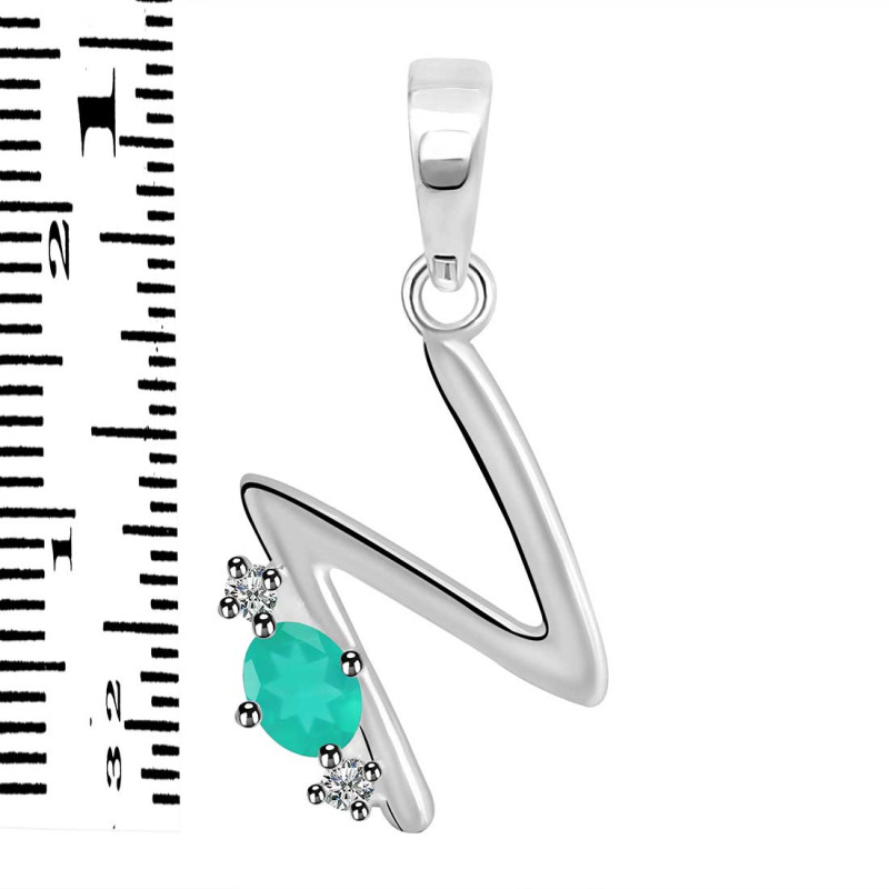 Green Onyx & White Topaz Alphabet N Pendant GRO-RDA-14.