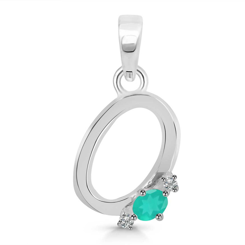 Green Onyx & White Topaz Alphabet O Pendant GRO-RDA-15.