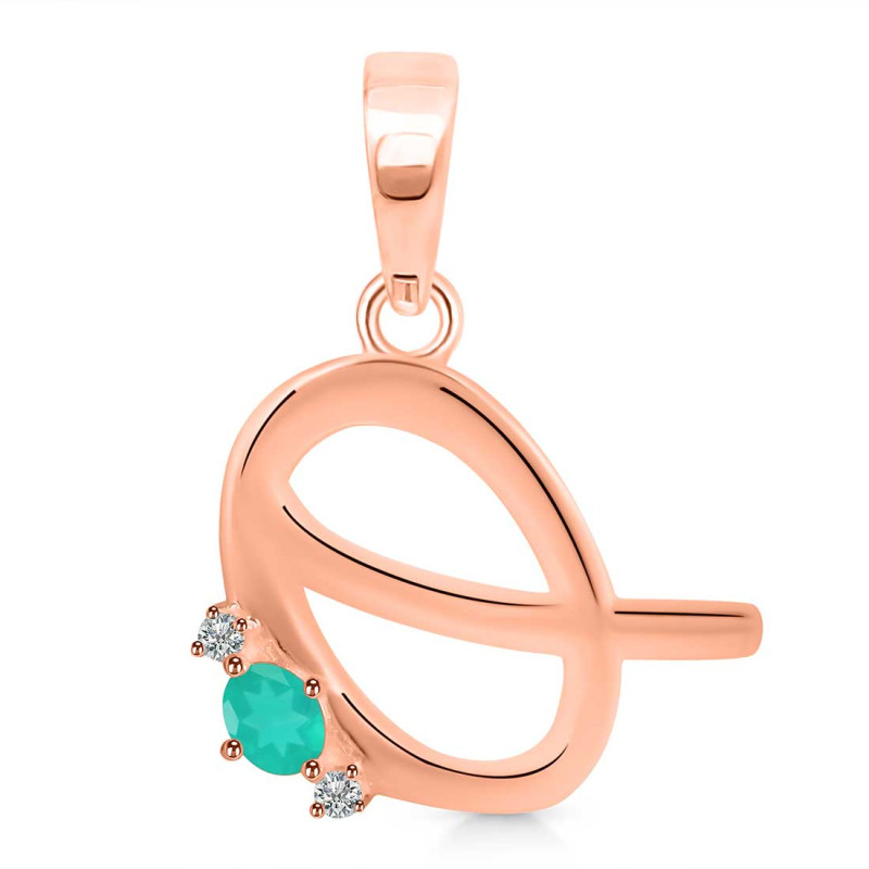 Green Onyx & White Topaz Alphabet Q Pendant GRO-RDA-17.
