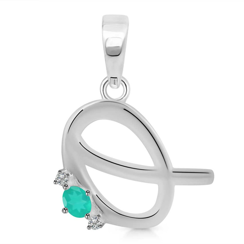 Green Onyx & White Topaz Alphabet Q Pendant GRO-RDA-17.