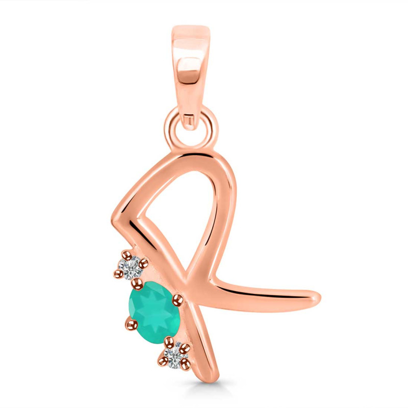 Green Onyx & White Topaz Alphabet R Pendant GRO-RDA-18.