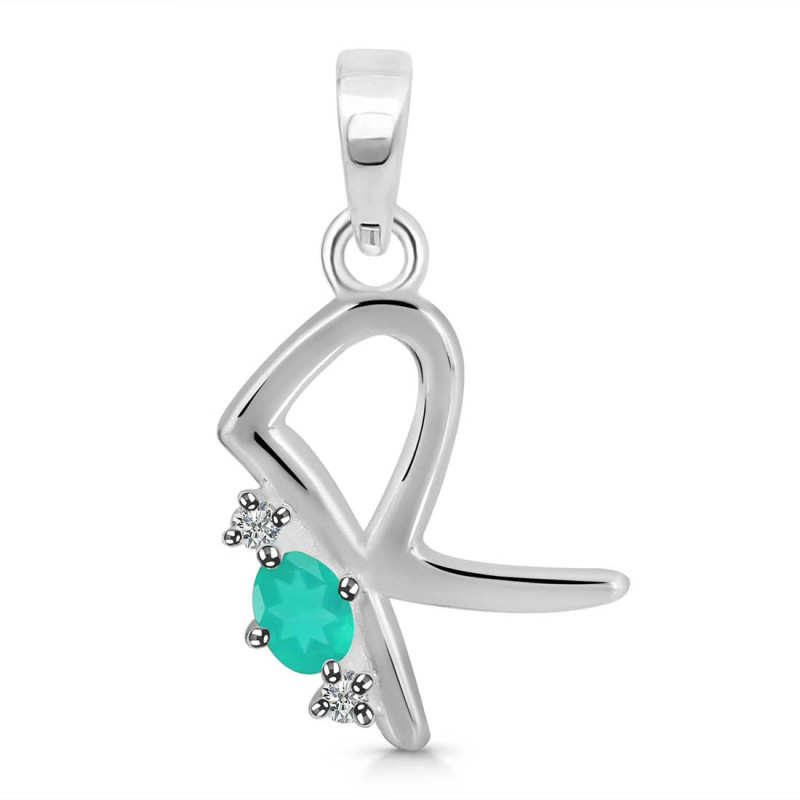 Green Onyx & White Topaz Alphabet R Pendant GRO-RDA-18.