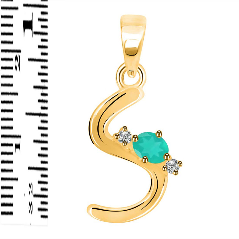 Green Onyx & White Topaz Alphabet S Pendant GRO-RDA-19.