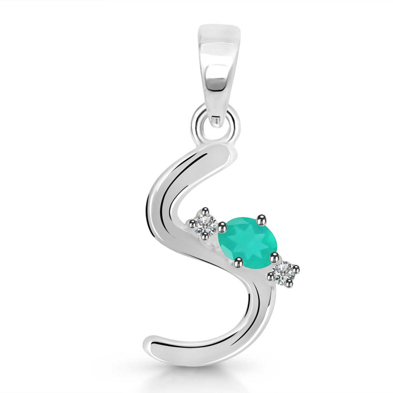 Green Onyx & White Topaz Alphabet S Pendant GRO-RDA-19.