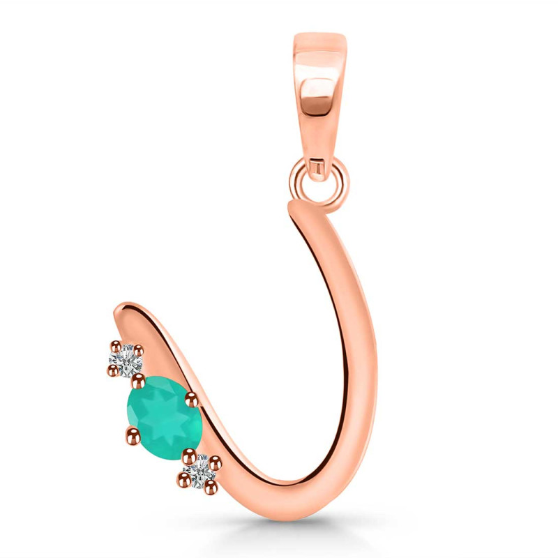 Green Onyx & White Topaz Alphabet U Pendant GRO-RDA-21.