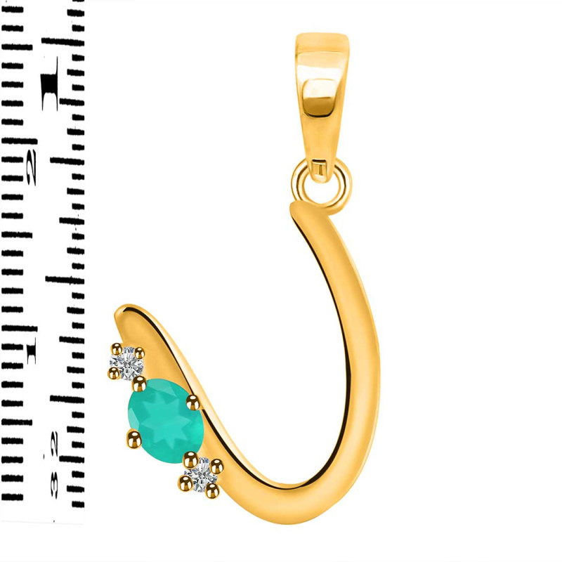 Green Onyx & White Topaz Alphabet U Pendant GRO-RDA-21.