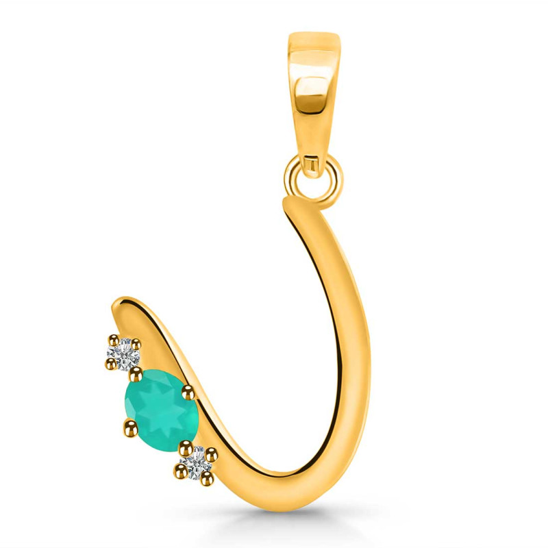 Green Onyx & White Topaz Alphabet U Pendant GRO-RDA-21.