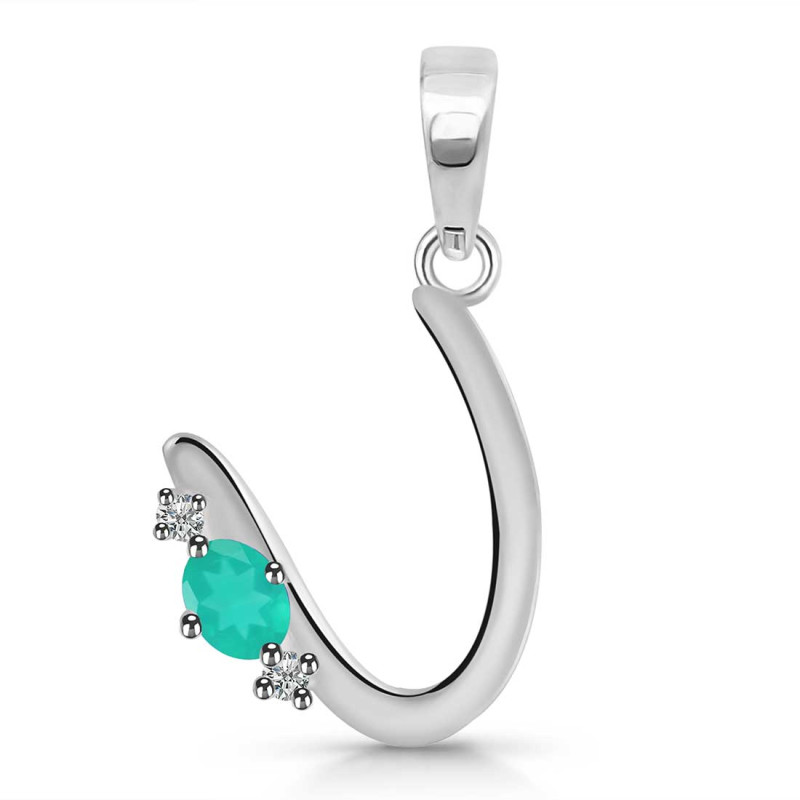 Green Onyx & White Topaz Alphabet U Pendant GRO-RDA-21.