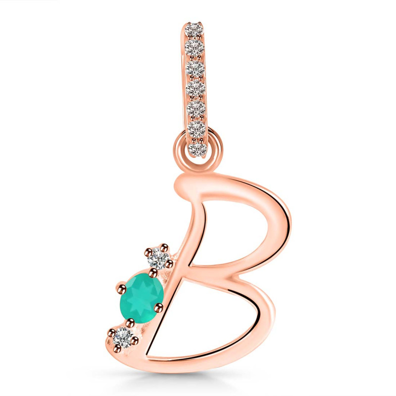 Green Onyx & White Topaz Alphabet B Pendant GRO-RDA-28.