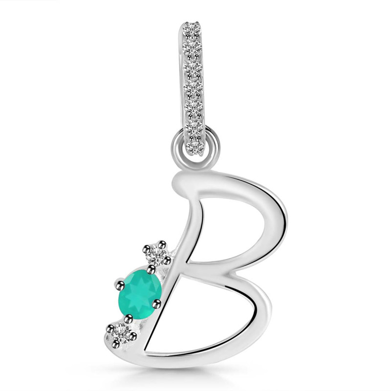 Green Onyx & White Topaz Alphabet B Pendant GRO-RDA-28.