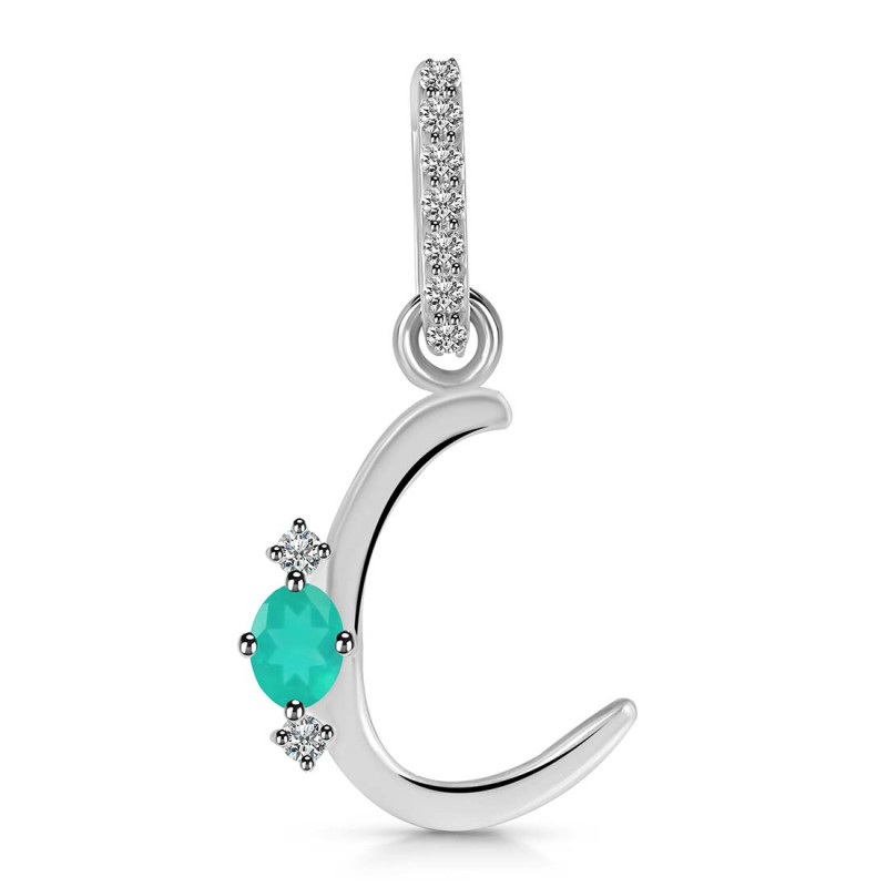 Green Onyx & White Topaz Alphabet C Pendant GRO-RDA-29.