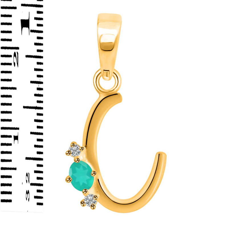 Green Onyx & White Topaz Alphabet C Pendant GRO-RDA-3.