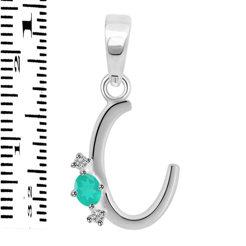 Green Onyx & White Topaz Alphabet C Pendant GRO-RDA-3.