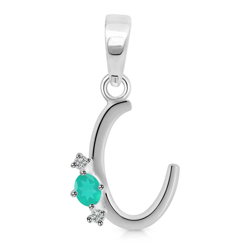 Green Onyx & White Topaz Alphabet C Pendant GRO-RDA-3.