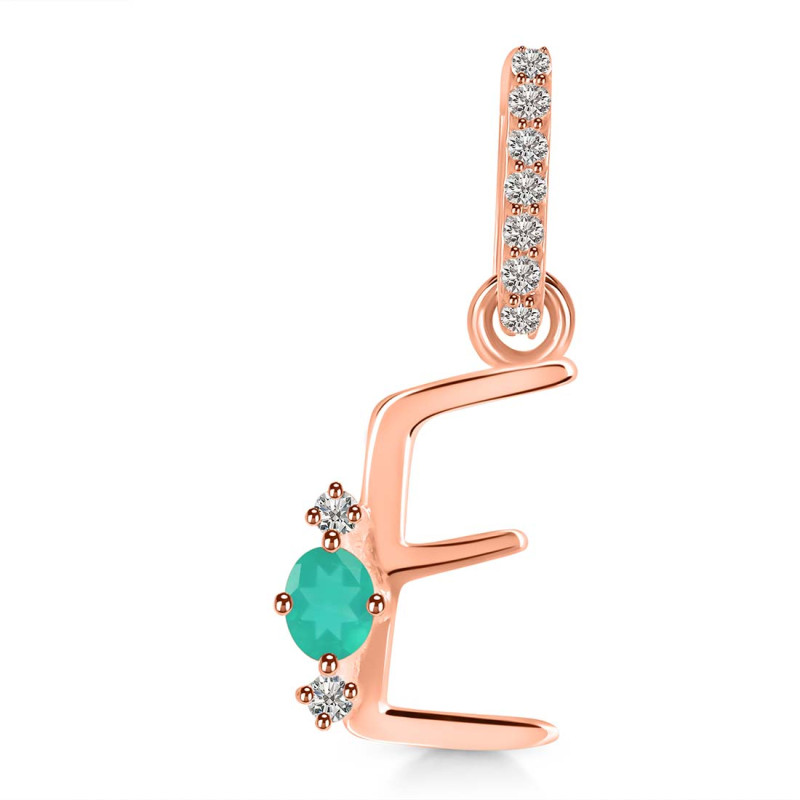 Green Onyx & White Topaz Alphabet E Pendant GRO-RDA-31.