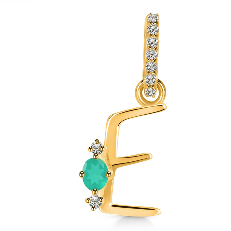 Green Onyx & White Topaz Alphabet E Pendant GRO-RDA-31.