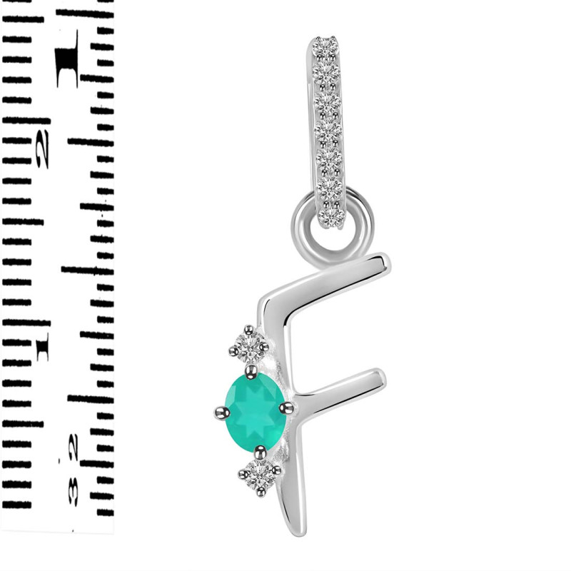 Green Onyx & White Topaz Alphabet F Pendant GRO-RDA-32.