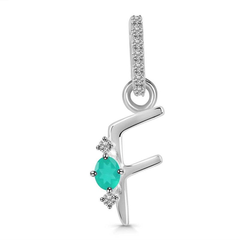 Green Onyx & White Topaz Alphabet F Pendant GRO-RDA-32.