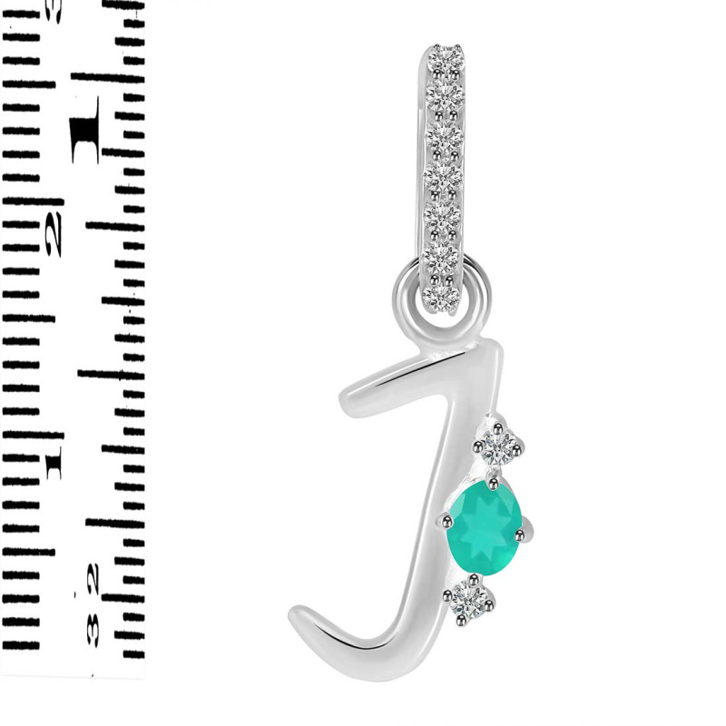 Green Onyx & White Topaz Alphabet J Pendant GRO-RDA-36.