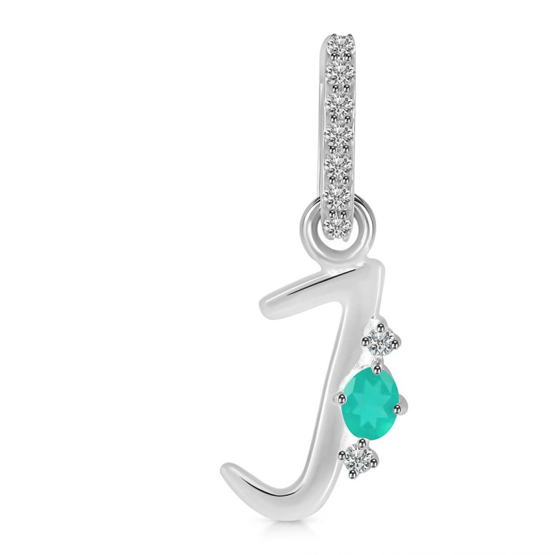 Green Onyx & White Topaz Alphabet J Pendant GRO-RDA-36.