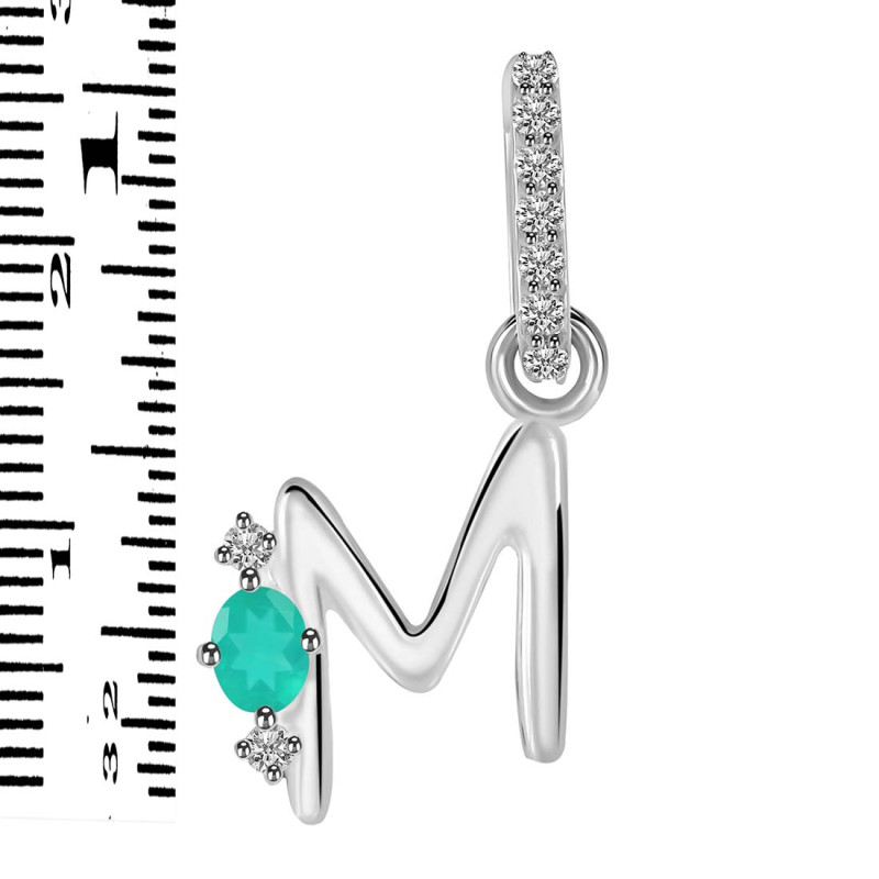 Green Onyx & White Topaz Alphabet M Pendant GRO-RDA-39.