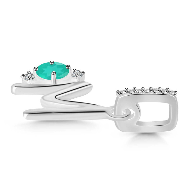 Green Onyx & White Topaz Alphabet M Pendant