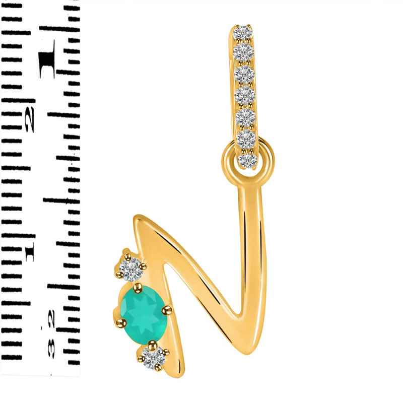 Green Onyx & White Topaz Alphabet N Pendant GRO-RDA-40.